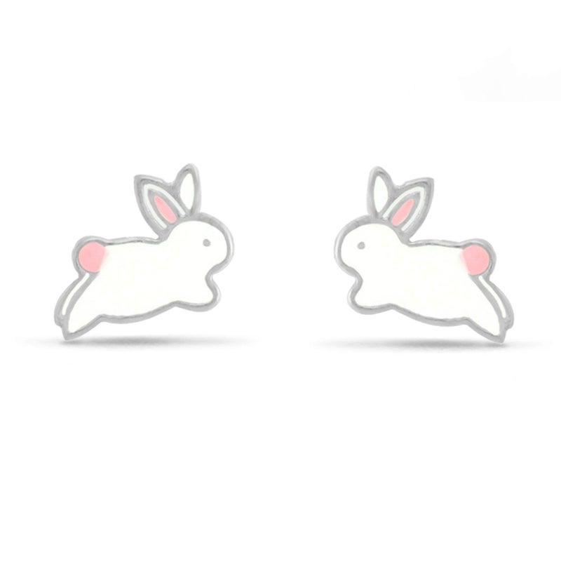 Boma Jewelry Sterling Silver Enamel White Bunny Rabbit Stud Earrings - Image 1